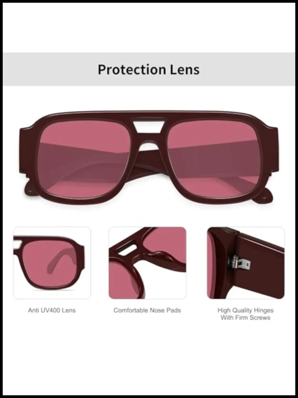 Retro Oversized Aviator Sunglasses UV400 Double Bridge Acetate